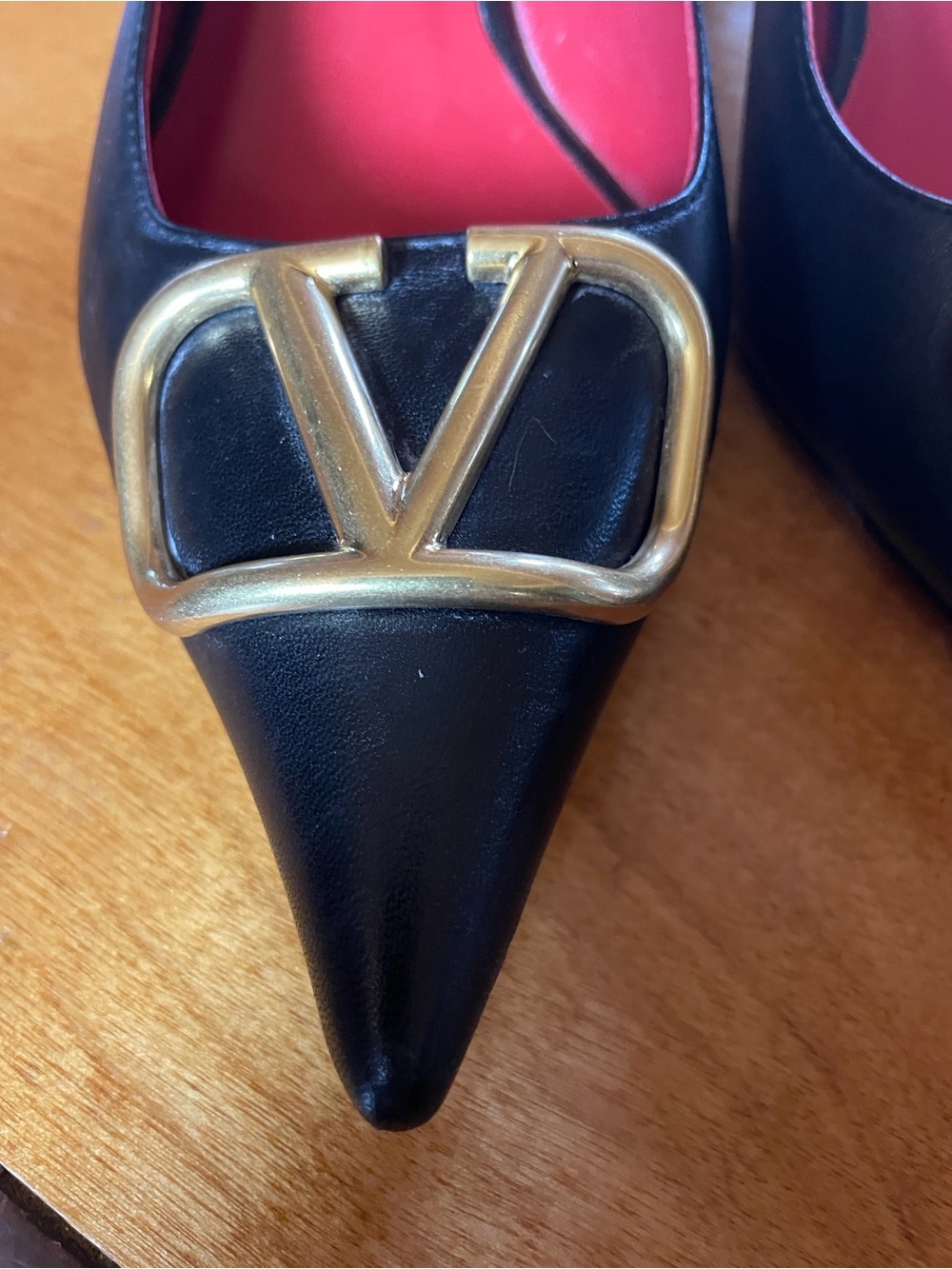 Super Queen Classic Black Pointed Heels with kitten heels and Gold Logo. Classy! - Picture 4 of 7